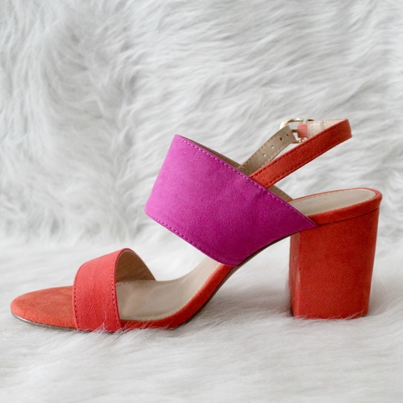 Stylish Pink and Red Block Heel Sandals - Picture 1 of 3